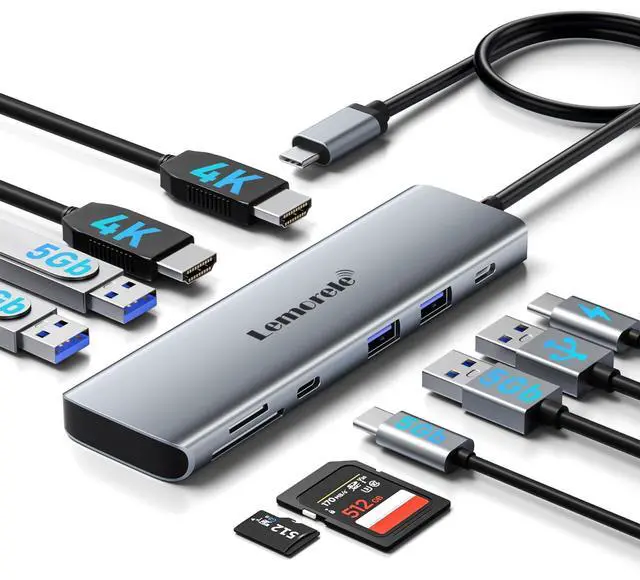 Main image of Laptop Docking Station Dual HDMI Monitor, 10 in 1 USB C Hub with 2 HDMI Ports, PD Charging, SD/TF, 5 USB C/A Ports, Laptop Docking Station for Dell XPS/HP/Lenovo/Surface(MacOS only Supports SST Mode)