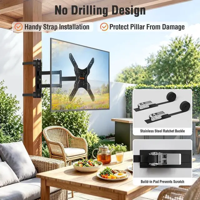 Alt view image 3 of 6 - Pillar TV Mount for 26-60" TVs, No Drill Column TV Bracket for Gazebo Patio | Full Motion Swivel, Tilt, Level, Heavy Duty Post Mount for Pergola, Fits Multi-Shaped Poles, Max VESA 400x400mm, 77 Lbs