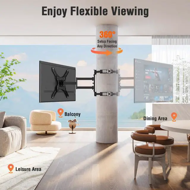 Alt view image 4 of 6 - Pillar TV Mount for 26-60" TVs, No Drill Column TV Bracket for Gazebo Patio | Full Motion Swivel, Tilt, Level, Heavy Duty Post Mount for Pergola, Fits Multi-Shaped Poles, Max VESA 400x400mm, 77 Lbs