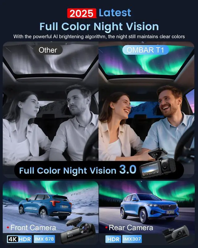 Alt view image 2 of 6 - T1 4K 3-Channel Dash Cam, STARVIS 2, 128GB Card, WiFi, GPS, HDR | 4K front plus 1080P cabin and rear recording, full-color night vision, 24-hour parking mode, supports up to 512GB