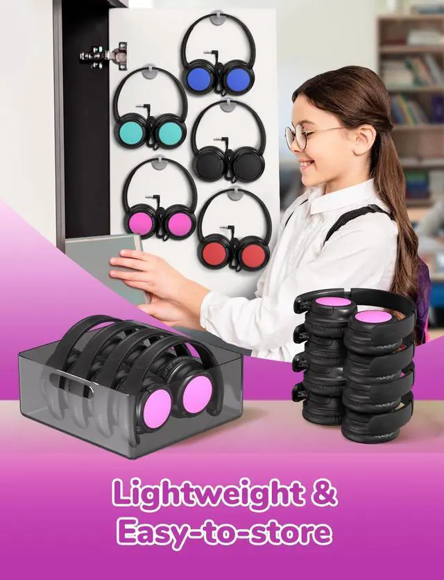 Alt view image 4 of 6 - Kids Headphones 5 Pack for Students K-12 & Teachers Classroom/Study | SafeSound Tech3.0, Durable PP Material, Multiple Folding Options, Soft Classroom Headphones for Tablets/Laptop, 5Pack Colored
