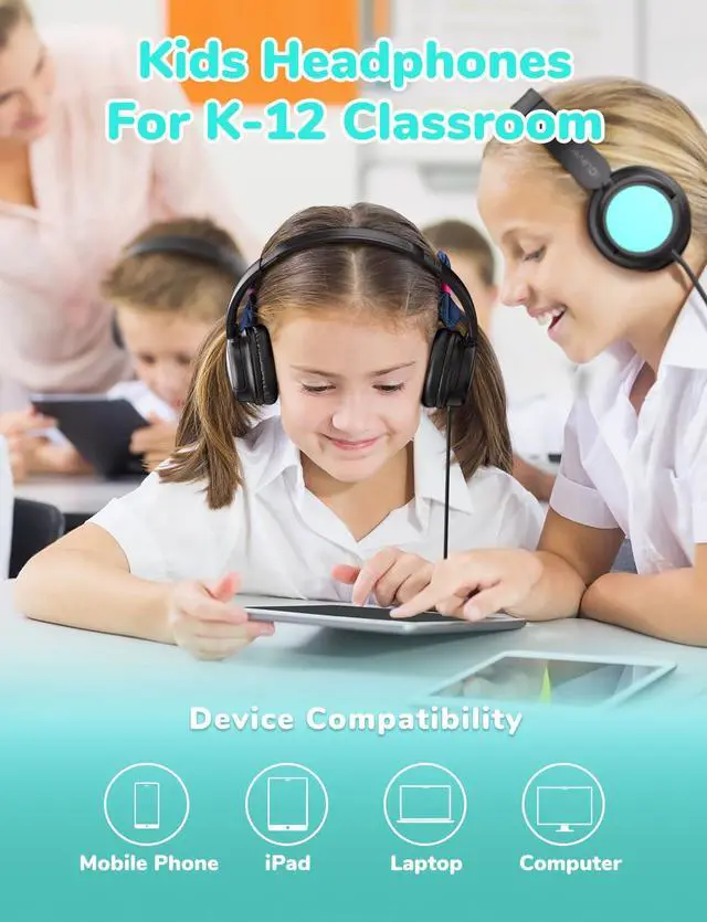 Alt view image 5 of 6 - Kids Headphones 5 Pack for Students K-12 & Teachers Classroom/Study | SafeSound Tech3.0, Durable PP Material, Multiple Folding Options, Soft Classroom Headphones for Tablets/Laptop, 5Pack Colored