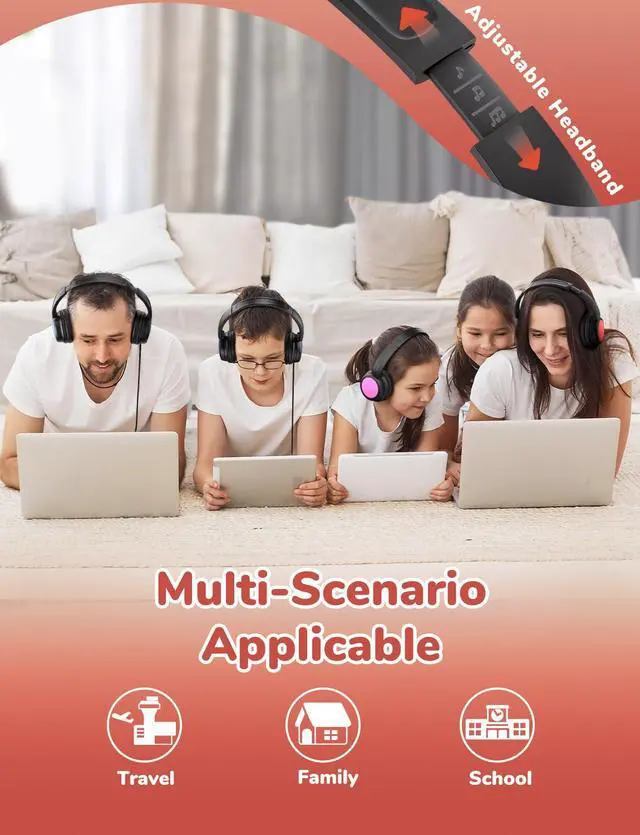 Alt view image 6 of 6 - Kids Headphones 5 Pack for Students K-12 & Teachers Classroom/Study | SafeSound Tech3.0, Durable PP Material, Multiple Folding Options, Soft Classroom Headphones for Tablets/Laptop, 5Pack Colored
