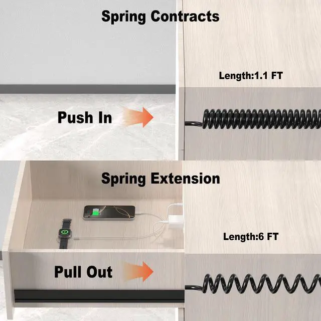 Alt view image 4 of 6 - Drawer Outlet Kit 65W USB C, Furniture Recessed Power Strip | Flush Mount Charging Station with 4 Outlets & 4 USB Ports for Home Office Cabinet 6FT Spring Cord Black