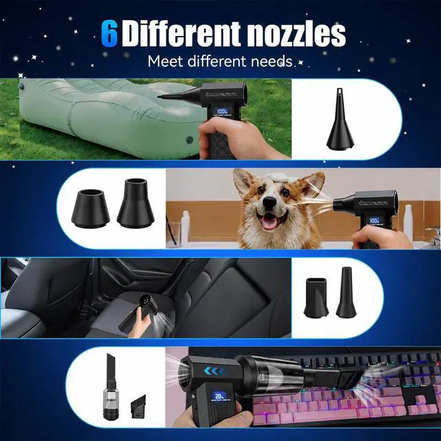 Alt view image 6 of 6 - Compressed Air Duster-130000RPM Super Power Electric Air Duster, 4-Gear Adjustable Mini Blower with Type-C Fast Charging, Dust Blower for Computer, Keyboard, House, Outdoor and Car