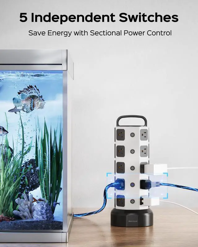 Alt view image 4 of 6 - Power Strip Tower Surge Protector, 20 AC 6 USB (2 USB C), 1050J | 6.5Ft Retractable Extension Cord with Multiple Outlets, 1625W/13A Outlet Extender, USB Charging Station for Home Office Dorm