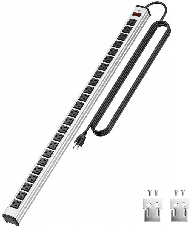 Main image of 24 Outlets Long Power Strip,Heavy Duty Metal Socket Power Strip,Aluminum with 15-Foot Extension Power Cord,ETL Certified
