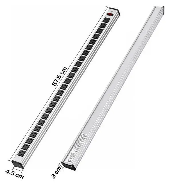 Alt view image 3 of 6 - 24 Outlets Long Power Strip,Heavy Duty Metal Socket Power Strip,Aluminum with 15-Foot Extension Power Cord,ETL Certified