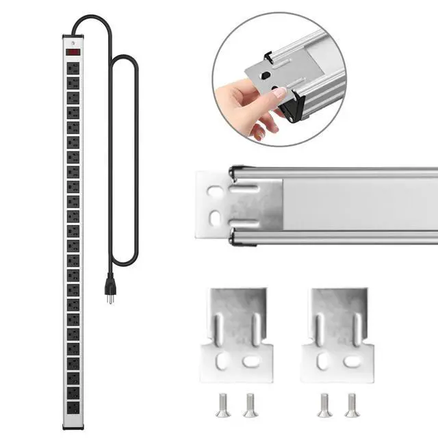 Alt view image 4 of 6 - 24 Outlets Long Power Strip,Heavy Duty Metal Socket Power Strip,Aluminum with 15-Foot Extension Power Cord,ETL Certified