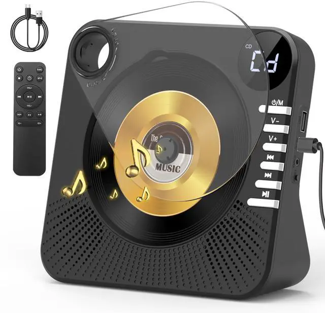 Main image of CD Player with HiFi Dual Speaker Bluetooth/USB/AUX Mode for Home Black | Desktop CD Player with Remote Control,Dust Cover,LCD Display,Sleep Timer,EQ Sound,A-B Repeat,Kids,Gift