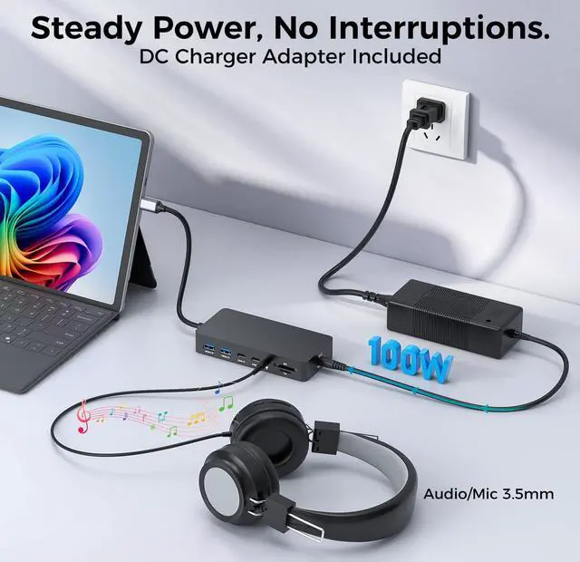 Alt view image 5 of 6 - Surface Thunderbolt 4 Docking Station, 12-in-1 Surface Pro Dock Dual 4K@60Hz HDMI VGA Triple Monitor Adapter Compatible with Microsoft Surface Pro 13 12 11 10 9 8 7 X, Surface Laptop 7 6 5, Go, Book