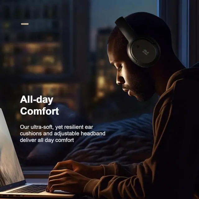 Alt view image 6 of 6 - Over-Ear Hybrid Active Noise Cancelling Bluetooth 5.3 Headphones | ANC Mode, Transparency Mode, Microphone, Up to 140H Playtime, Bluetooth 5.3, Deep Bass, Clear Calls, Fit for Travel