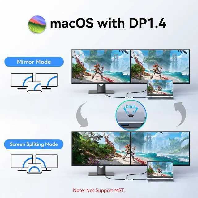 Alt view image 4 of 6 - USB C Docking Station Dual Monitor HDMI, Laptop Multiport Adapter | 7 in 1 USB C to 4K Monitor, MacBook supports Display Spanning mode, with 4K HDMI, Switching Mode Botton, 3 USB, 100W PD Port