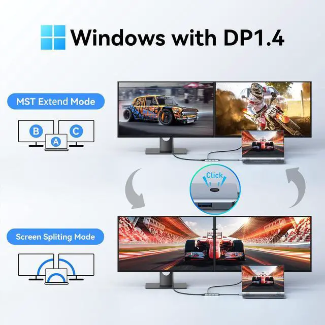 Alt view image 5 of 6 - USB C Docking Station Dual Monitor HDMI, Laptop Multiport Adapter | 7 in 1 USB C to 4K Monitor, MacBook supports Display Spanning mode, with 4K HDMI, Switching Mode Botton, 3 USB, 100W PD Port