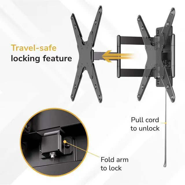 Alt view image 2 of 6 - Lockable RV TV Mount 23-55 Inch, Full Motion RV TV Wall Mount for Camper, Travel Trailer & Motorhome, Pull Cord Locking Mechanism, Quick Release, Heavy Duty VESA 75x75-400x400, 77 lb