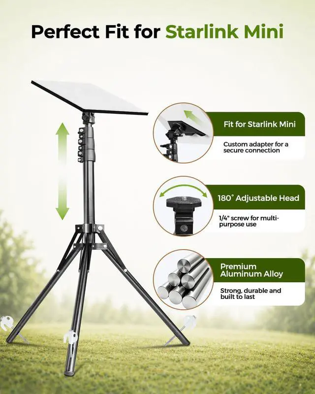 Alt view image 3 of 6 - Starlink Mini Tripod Mount | Ground Stakes | 180°Tilt for RV Camping