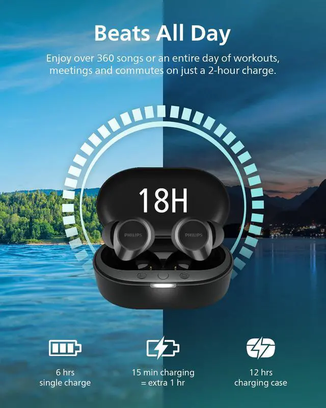 Alt view image 4 of 6 - TAT1219 True Wireless Bluetooth Earbuds - 18 Hours Play Time, Dynamic Bass, Clear Calls, IPX4 Water Resistant, Black
