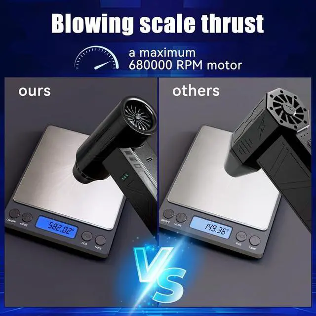 Alt view image 2 of 6 - Compressed Air Duster 480000RPM Electric Air Duster Variable Speed 580G 4 Gear Adjustable Rechargeable Cordless Jet Dry Blower Turbo Fan Dryer Air Blower Mini Car Vacuum Cleaner Army Green