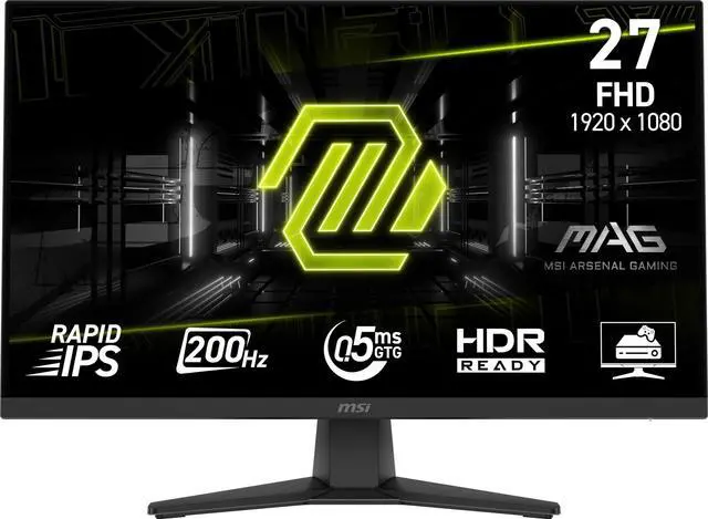 Main image of MAG 272F 27-inch 1920 x 1080 (FHD) Gaming Office Monitor, 200Hz, AMD FreeSync Premium, HDR Ready, HDMI, VGA Port, VESA, Tilt, 0.5ms, Black