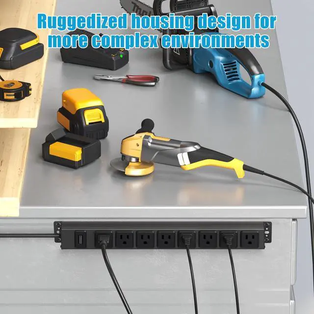 Alt view image 6 of 6 - 8 Outlet Magnetic Power Strip, 14AWG Extension Cord, 6Ft, Black, 1 | Metal Heavy Duty Surge Protector, 1200J Surge Protector with Multiple Outlets, Wall Mount Plug Extender with Switch