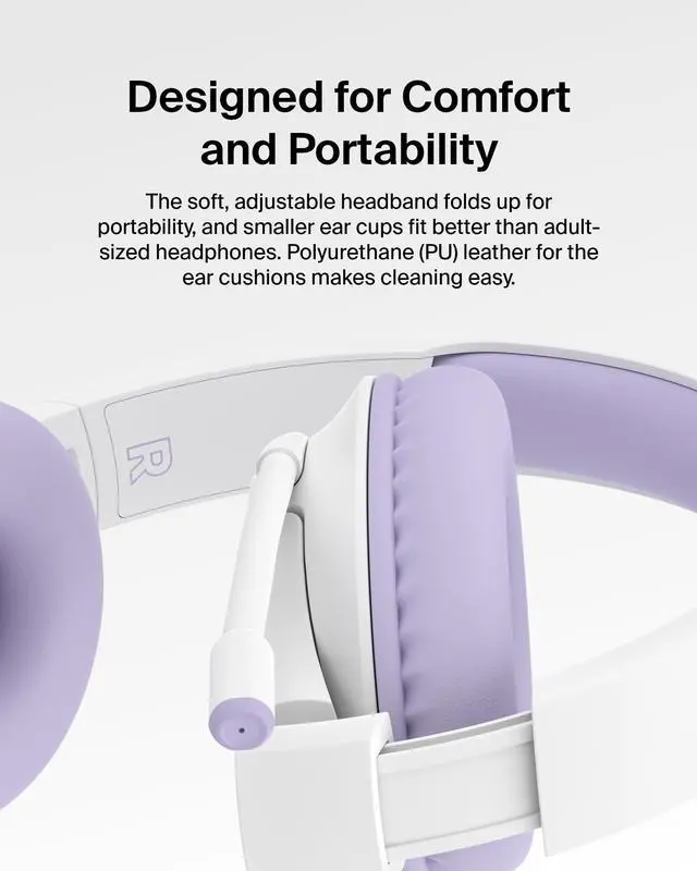 Alt view image 6 of 6 - SoundForm Inspire Wired Kids Headphones, USB-C & 3.5mm | Over-ear headset, boom mic, 85dB safe volume limit, RockStar shared listening mode, school, online learning