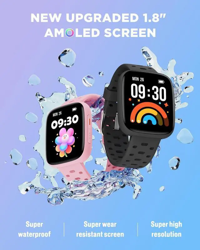 Alt view image 3 of 6 - Kids Watch No Phone Needed, 1.8" Amoled Smart Fitness Watch | Pedometer, Heart Rate, Sleep Tracker, 30m Waterproof, Step Counter, Games, 100+ Dials, Gifts for Boys Girls 5-16, Black