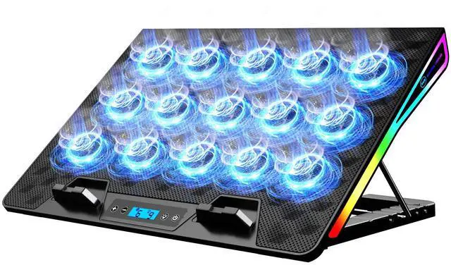 Main image of Laptop Cooling Pad, Gaming Laptop Fan Cooling Pad with 15 Quiet Fans, RGB Laptop Cooler for 10-17.3 Inch, 4 Height Stands, 2 USB Ports - Blue
