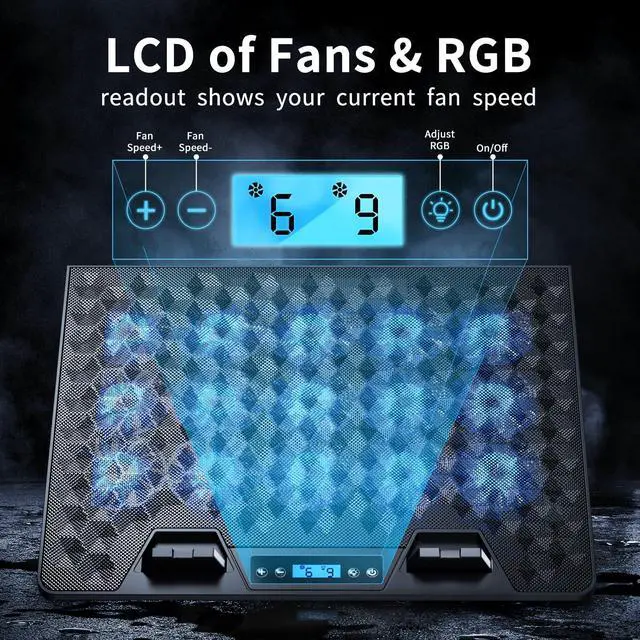 Alt view image 3 of 6 - Laptop Cooling Pad, Gaming Laptop Fan Cooling Pad with 15 Quiet Fans, RGB Laptop Cooler for 10-17.3 Inch, 4 Height Stands, 2 USB Ports - Blue