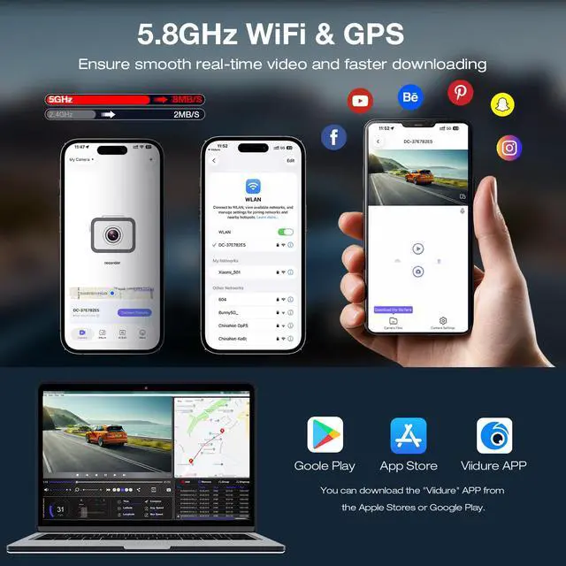 Alt view image 3 of 6 - 4K+2.5K Dash Cam Front and Rear, Built-in GPS, 5.8G WiFi, Free 64GB Card Included, Dash Camera for Cars, 2-Channel Car Camera,3.16'' IPS Screen,G-Sensor,WDR&HDR,24H Parking Monitor,Max 256GB
