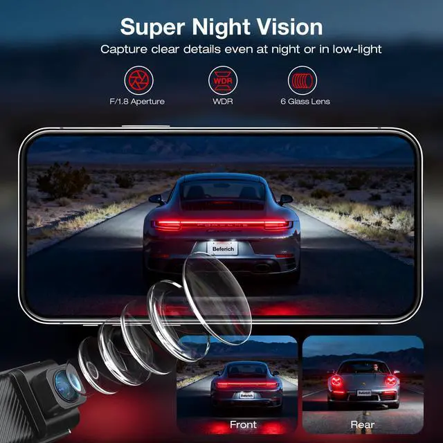 Alt view image 4 of 6 - 4K+2.5K Dash Cam Front and Rear, Built-in GPS, 5.8G WiFi, Free 64GB Card Included, Dash Camera for Cars, 2-Channel Car Camera,3.16'' IPS Screen,G-Sensor,WDR&HDR,24H Parking Monitor,Max 256GB