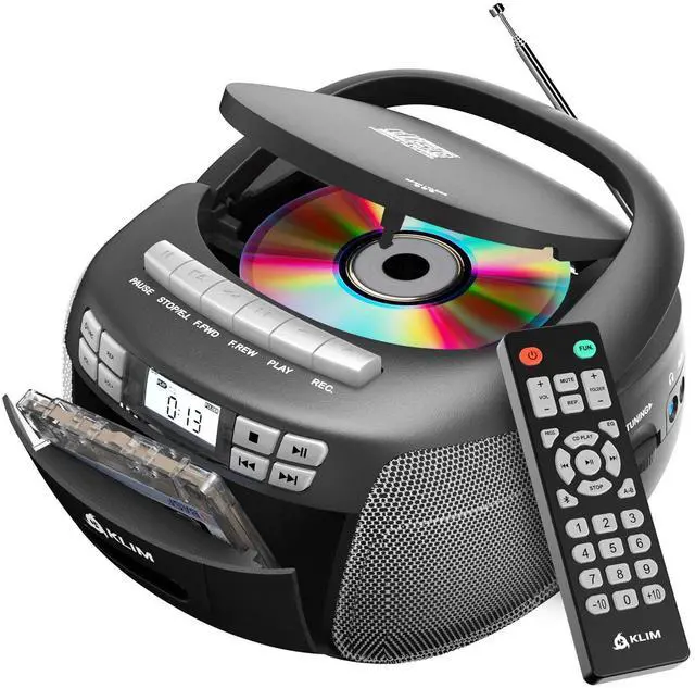 Main image of CD Player & Cassette Tape Player, Bluetooth Boombox, AM/FM Radio, Stereo Sound, Remote, CD and Cassette Combo, Tape Recording, USB Drive, AUX, AC/DC Powered - Silver