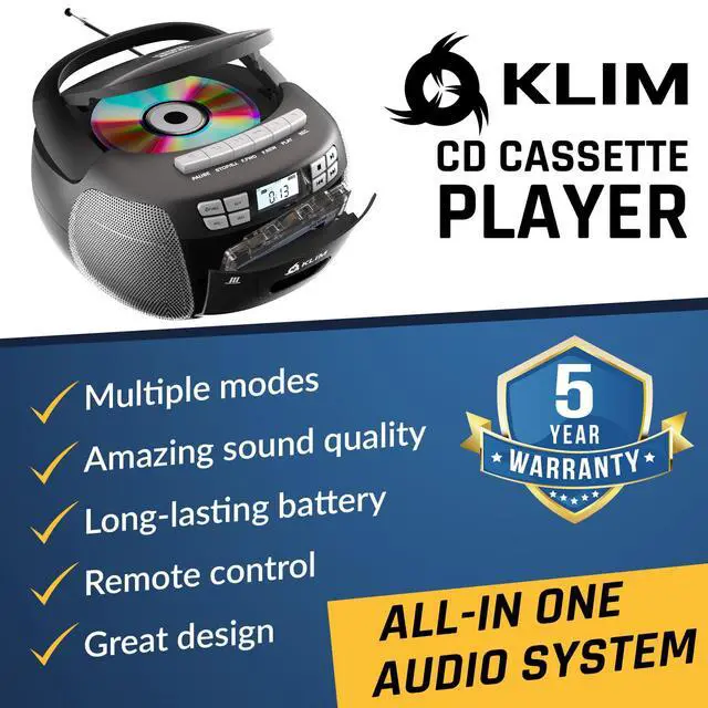 Alt view image 2 of 6 - CD Player & Cassette Tape Player, Bluetooth Boombox, AM/FM Radio, Stereo Sound, Remote, CD and Cassette Combo, Tape Recording, USB Drive, AUX, AC/DC Powered - Silver