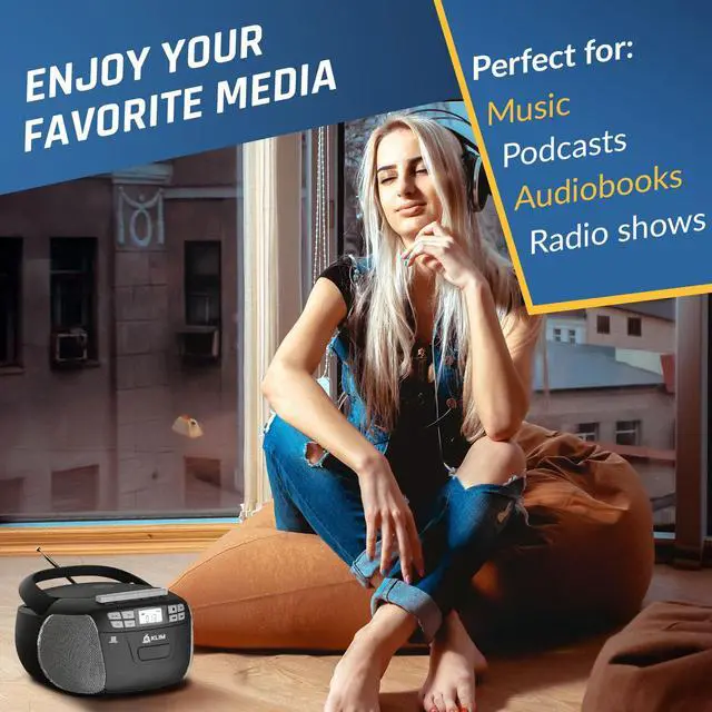 Alt view image 4 of 6 - CD Player & Cassette Tape Player, Bluetooth Boombox, AM/FM Radio, Stereo Sound, Remote, CD and Cassette Combo, Tape Recording, USB Drive, AUX, AC/DC Powered - Silver