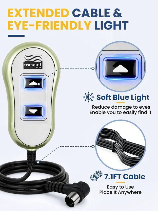Alt view image 6 of 6 - Upgraded Tranquil Ease 11560UX & 11560 5 Pin Lift Chair Remote Fit for Inseat, Best Home Furnishings Lift Chairs, Lighted Hand Control, Power Recliner Switch Two-Year Replacement (Green)