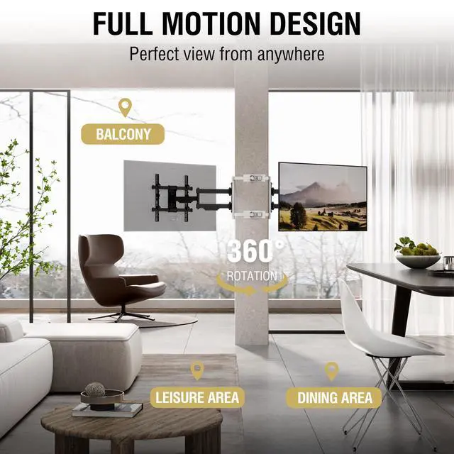 Alt view image 2 of 6 - 32"70" TVs | Indoor Full Motion TV Mount Fits Large Pillars & Poles 8" & Up, No Drill Gazebo & Pergola TV Mount, VESA 400x400, Holds 80 lbs