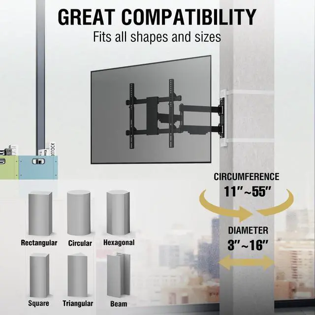 Alt view image 3 of 6 - 32"70" TVs | Indoor Full Motion TV Mount Fits Large Pillars & Poles 8" & Up, No Drill Gazebo & Pergola TV Mount, VESA 400x400, Holds 80 lbs