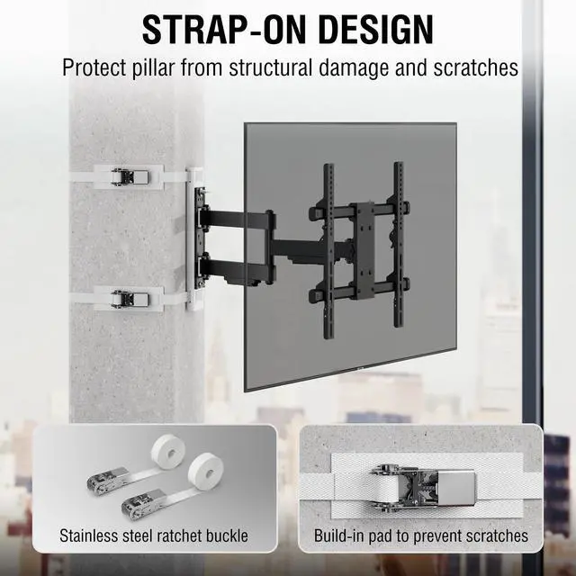 Alt view image 4 of 6 - 32"70" TVs | Indoor Full Motion TV Mount Fits Large Pillars & Poles 8" & Up, No Drill Gazebo & Pergola TV Mount, VESA 400x400, Holds 80 lbs