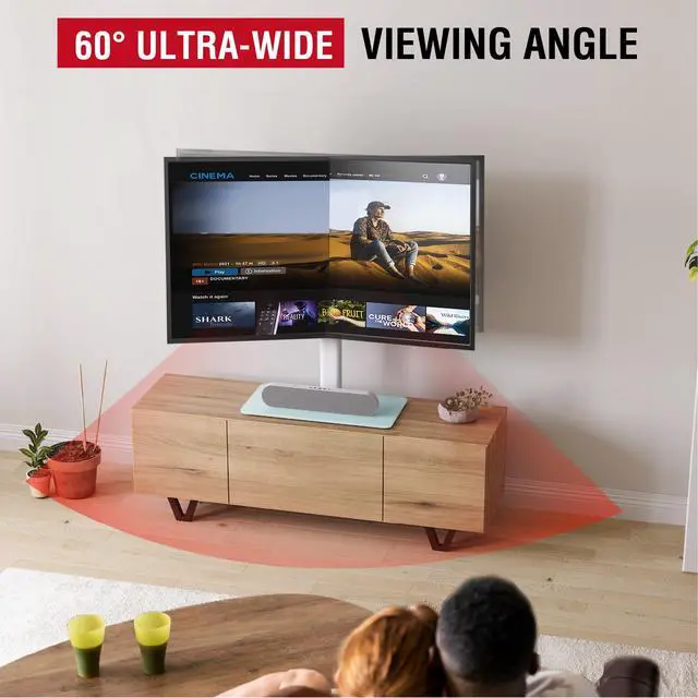 Alt view image 2 of 6 - Swivel Universal TV Stand for 32-75 inch TVs with Tilt Down/Up, 8 Levels Height Adjustable Table Top TV Mount Stand with Stable Heavy Duty Tempered Glass Base, MAX VESA 600x400 mm up to 99lbs, White