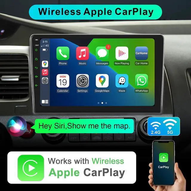 Alt view image 3 of 6 - Car Stereo Radio for Honda Civic 2006 2007 2008 2009 2010 2011 with Wireless Carplay & Android Auto,10.1 Inch 1080P Touch Screen for Civic Radio with Bluetooth FM Mirror Link SWC No Camera