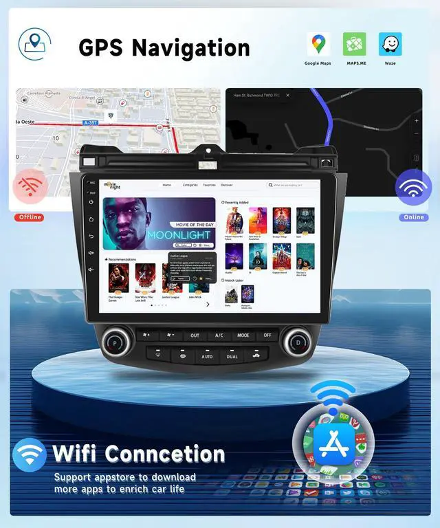 Alt view image 4 of 6 - 5Ghz WiFi Car Radio Stereo for Honda Accord 2003-2007 Android 15,10.1 inch Capacitive HD Touch Screen with Wireless carplay&Android Auto GPS Navigation WiFi Bluetooth USB FM Car Audio SWC 2G+64G