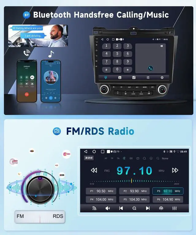 Alt view image 6 of 6 - 5Ghz WiFi Car Radio Stereo for Honda Accord 2003-2007 Android 15,10.1 inch Capacitive HD Touch Screen with Wireless carplay&Android Auto GPS Navigation WiFi Bluetooth USB FM Car Audio SWC 2G+64G