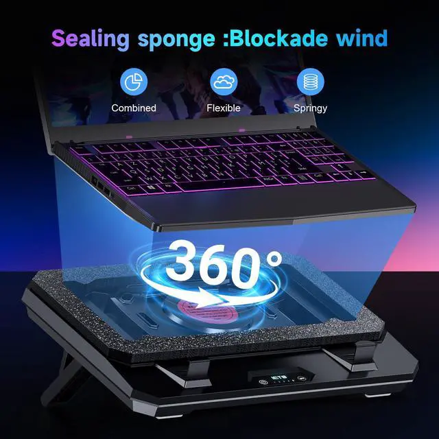Alt view image 3 of 6 - GT300 Upgraded Laptop Cooling Pad with Adjustable Stand, Turbo Boosted Cooler for Rapid Cooling 10-17inch Gaming Laptop, Flexible Sealing Ring,Featuring Air Filtration Adjustable clamp