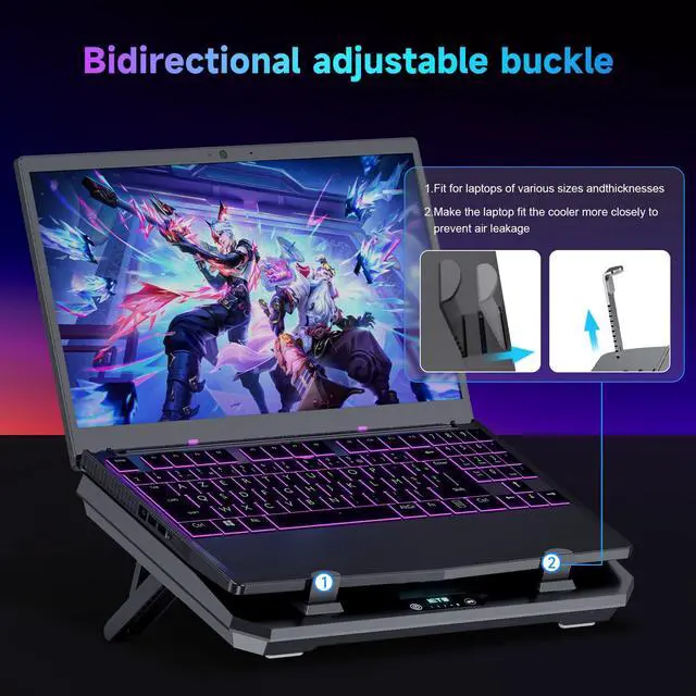 Alt view image 4 of 6 - GT300 Upgraded Laptop Cooling Pad with Adjustable Stand, Turbo Boosted Cooler for Rapid Cooling 10-17inch Gaming Laptop, Flexible Sealing Ring,Featuring Air Filtration Adjustable clamp