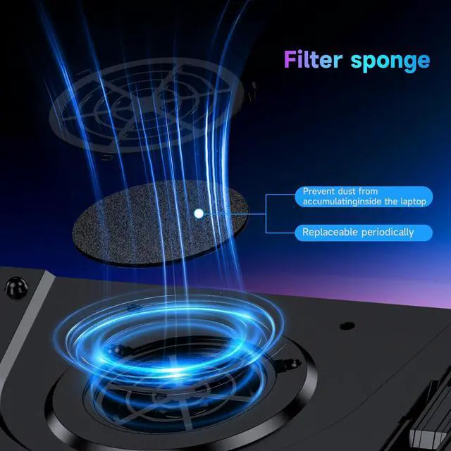 Alt view image 5 of 6 - GT300 Upgraded Laptop Cooling Pad with Adjustable Stand, Turbo Boosted Cooler for Rapid Cooling 10-17inch Gaming Laptop, Flexible Sealing Ring,Featuring Air Filtration Adjustable clamp