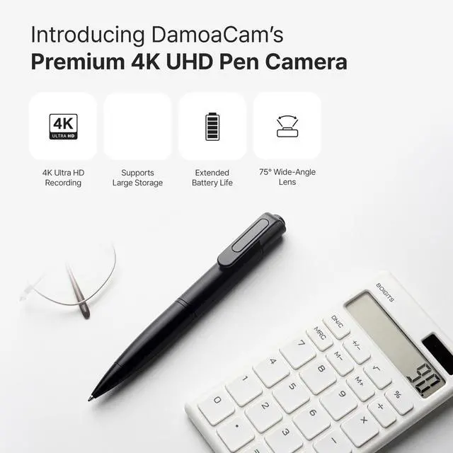 Alt view image 2 of 6 - DAMOA 4K UHD Body Camera Pen, Portable Wearable Recording Camera with Clip, 75° Wide-Angle Lens, USB-C Charging, MicroSD Storage Support, Compact Video Recorder for Work, Travel, Meetings