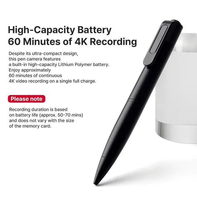 Alt view image 6 of 6 - DAMOA 4K UHD Body Camera Pen, Portable Wearable Recording Camera with Clip, 75° Wide-Angle Lens, USB-C Charging, MicroSD Storage Support, Compact Video Recorder for Work, Travel, Meetings