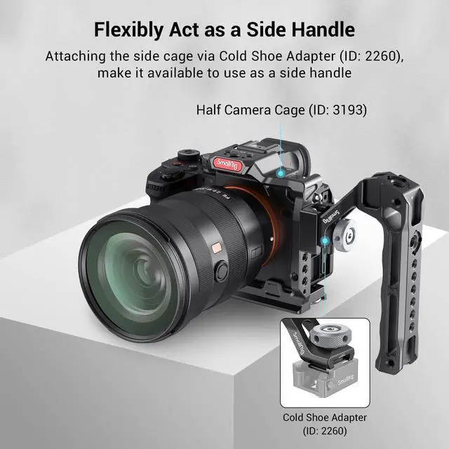 Alt view image 6 of 6 - Lightweight Top Handle, Grip for DSLR Camera Cage, Universal Handle with 5 Cold Shoe Adapters and Cold Shoe Base (Lite) - 3764