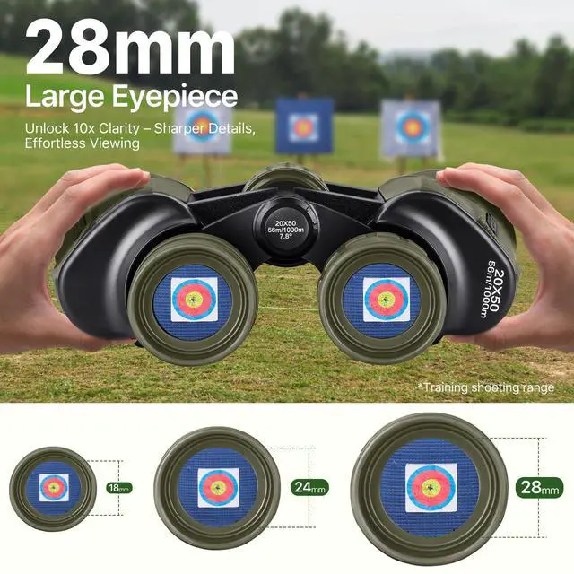 Alt view image 2 of 6 - 20x50 High Powered Binoculars for Adults, Green | With Bak4 Prism Fmc Lens, Lightweight, Portable, Waterproof, Fog-Proof, For Bird Watching, Hunting, Hiking, Concerts, Travel