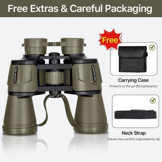 Alt view image 6 of 6 - 20x50 High Powered Binoculars for Adults, Green | With Bak4 Prism Fmc Lens, Lightweight, Portable, Waterproof, Fog-Proof, For Bird Watching, Hunting, Hiking, Concerts, Travel