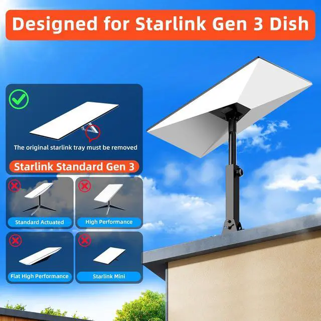 Alt view image 4 of 6 - Starlink Mount Adjustable Starlink Roof Mount Kit Standard Gen 3//4/4X Mount with Telescoping Support Arm Metal Construction for Starlink 4 Mount Easy Installation for Concrete Tile Wood Roof Wall
